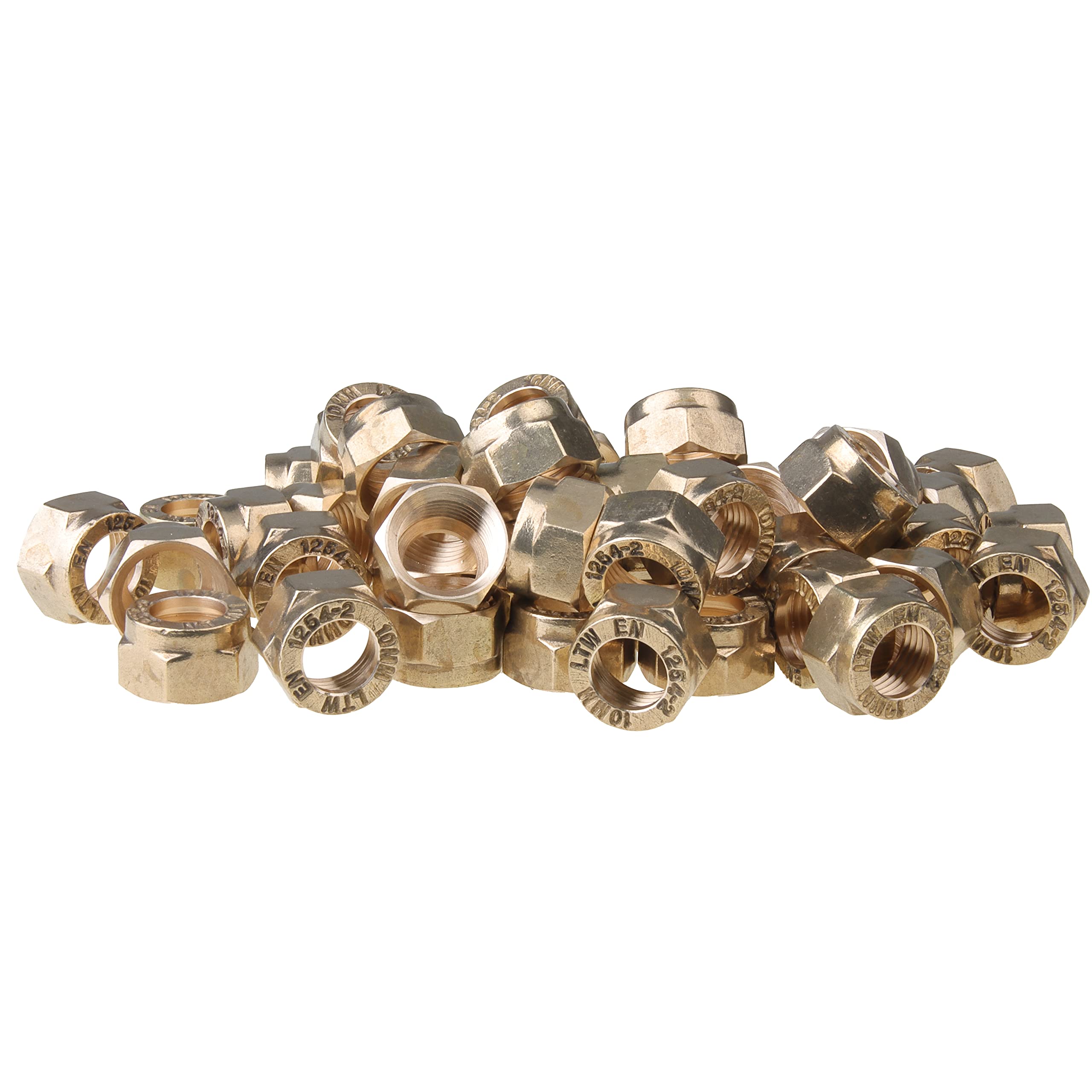 LTWFITTING 10MM OD Brass Compression Nut, Brass Compression Fitting (Pack of 50)