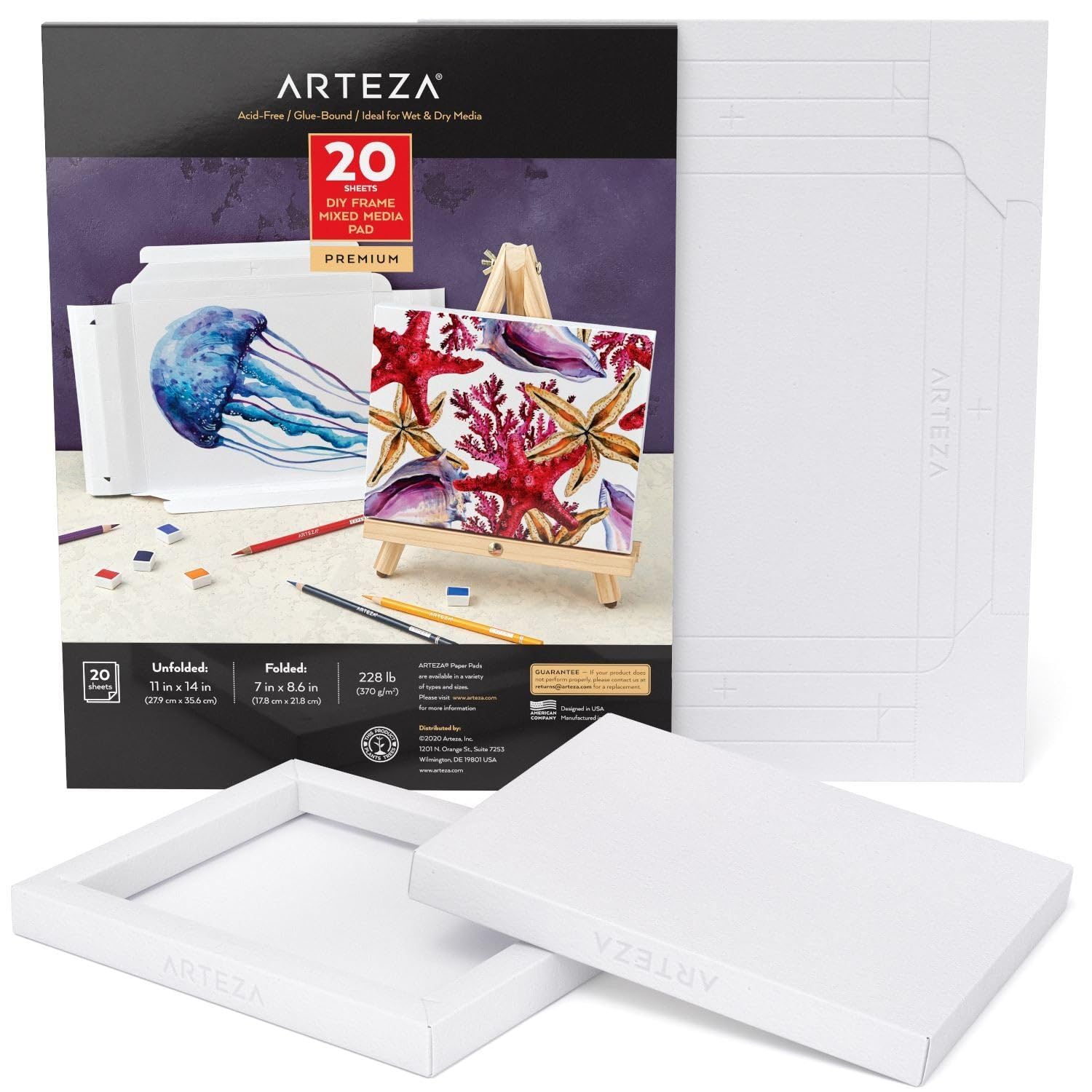 ARTEZA Mixed Media Paper Foldable Canvas Pad, 7x8.6 Inches, 20 Sheets, DIY Frame, Heavyweight Multimedia Paper, 228 lb, 370 GSM, Acid-Free, Art Supplies for Painting & Mixed Media Art