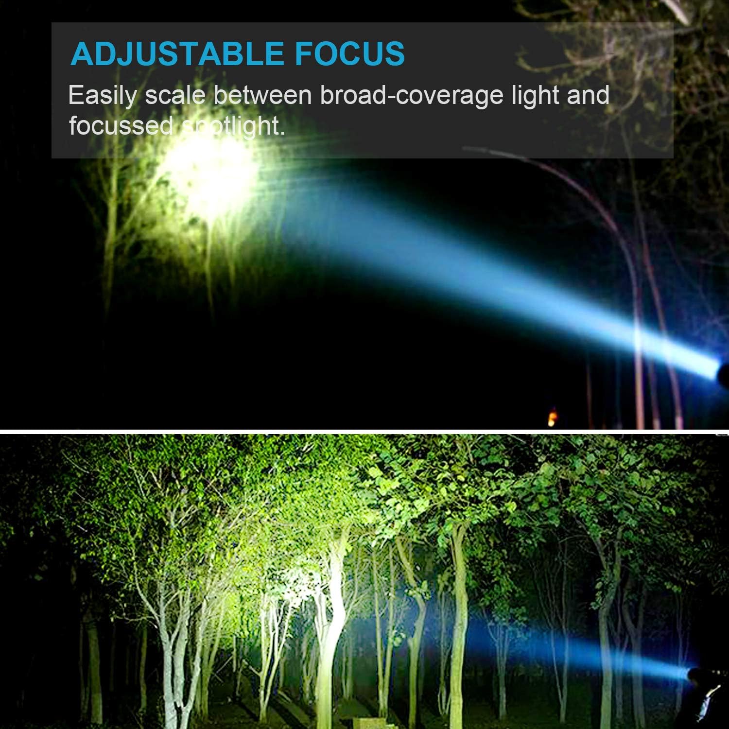 LETION Rechargeable LED Flashlight [2 Pack], Camping Flashlight High Lumens 1500 IPX4 Waterproof 5 Light Modes for Camping Fishing Bicyle, 18650 Batteries(4 pcs) and Charger Included - - 