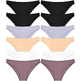 FINETOO 12 Pack Cotton Underwear for Women Cute Low Rise Bikini Panties High Cut Breathable Sexy Hipster Womens Cheeky S-XL