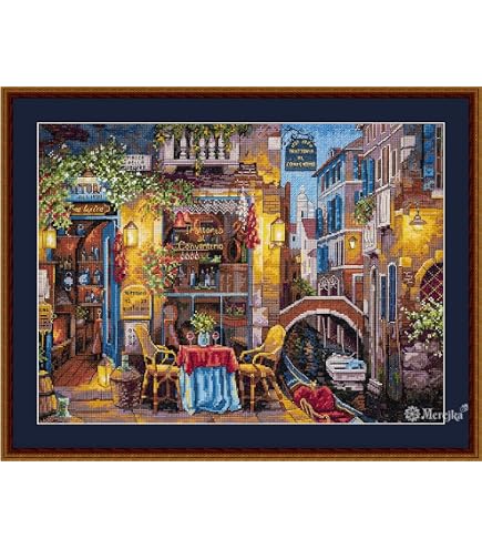 Merejka Kreuzstich-Set „French Café“ – Mit Aida 16, DMC-Garn & Farbigem Schema, 31x39 Cm