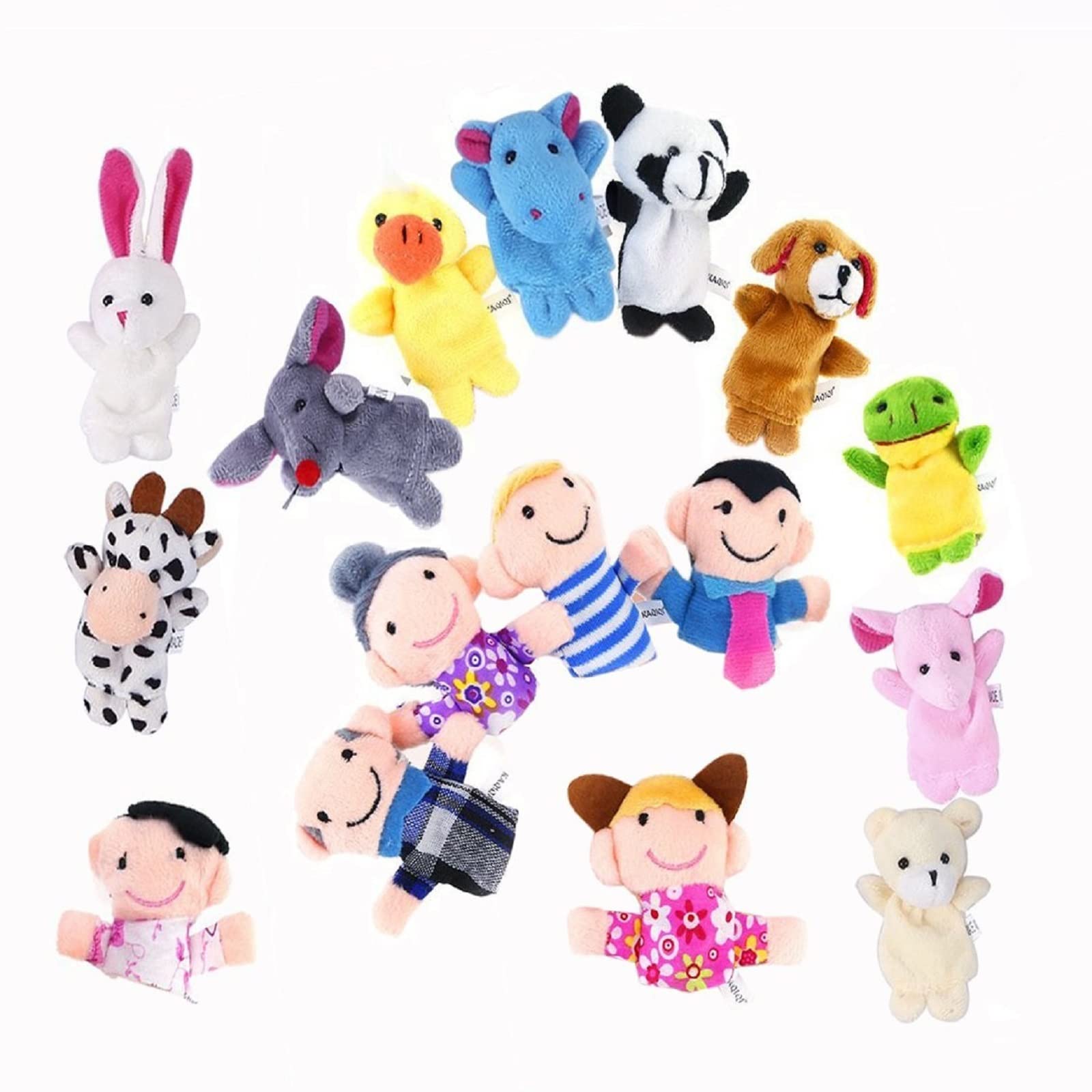 Jzhen 16pcs Velvet Finger Puppets Set, Animal & Family Members, Soft Educational Toy, Birthdays Gift for Kids