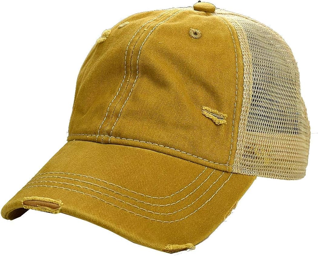 C.C Unisex Adjustable Mesh Distressed Trucker Baseball Cap Hat, Mustard: Clothing