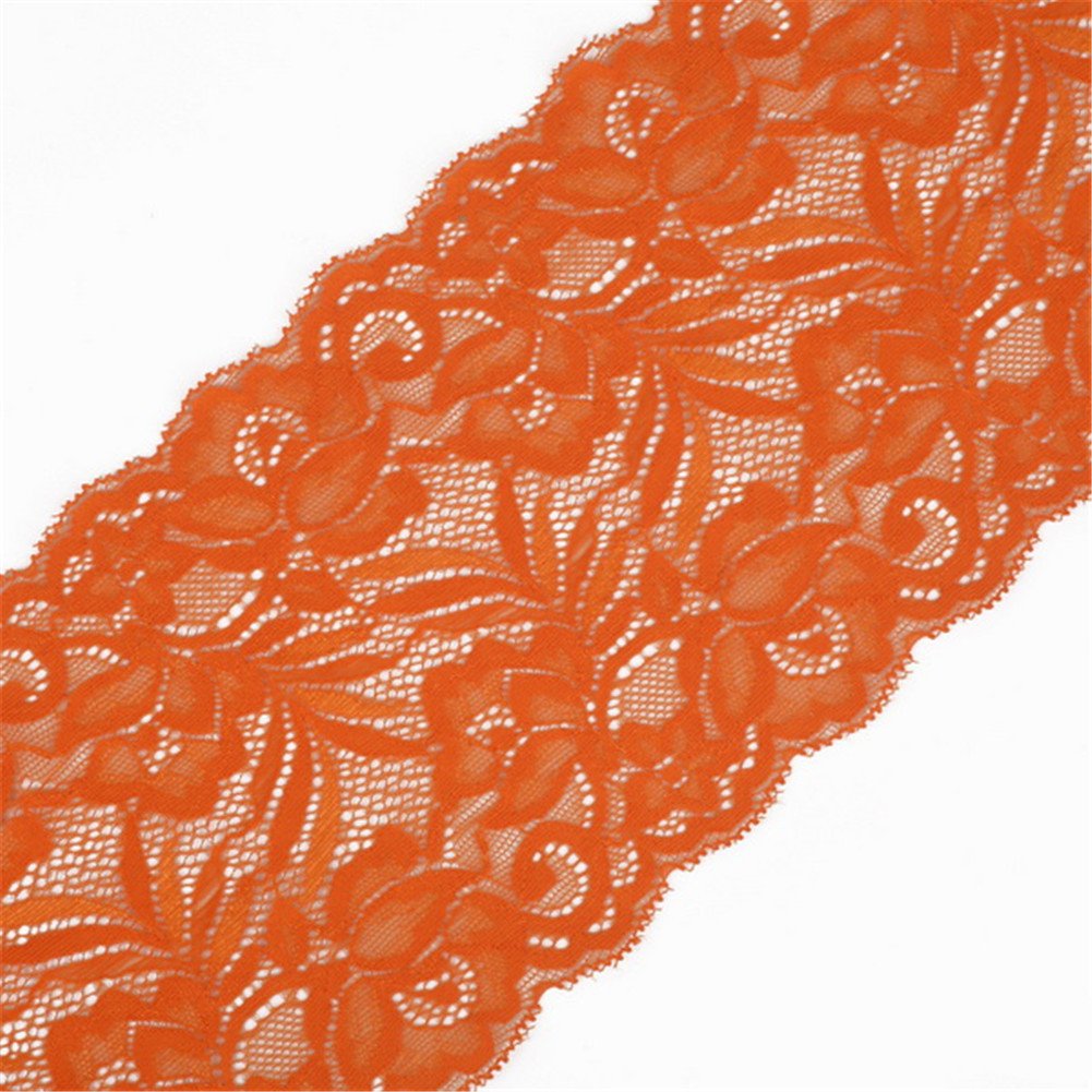5 Yards Floral Lace Ribbon Stretch Tulle Lace Trim Elastic Webbing Fabric Width 15cm for DIY Jewelry Making Craft Clothes Accessories Gift Wrapping Wedding Party Decoration (Orange)