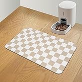 CooRug Checkered Dog Food Mat, Absorbent Leak-Proof Pet Feeding Mat, Quick Dry Cat Food Mat for Messy Drinkers 12" x 20" Khaki