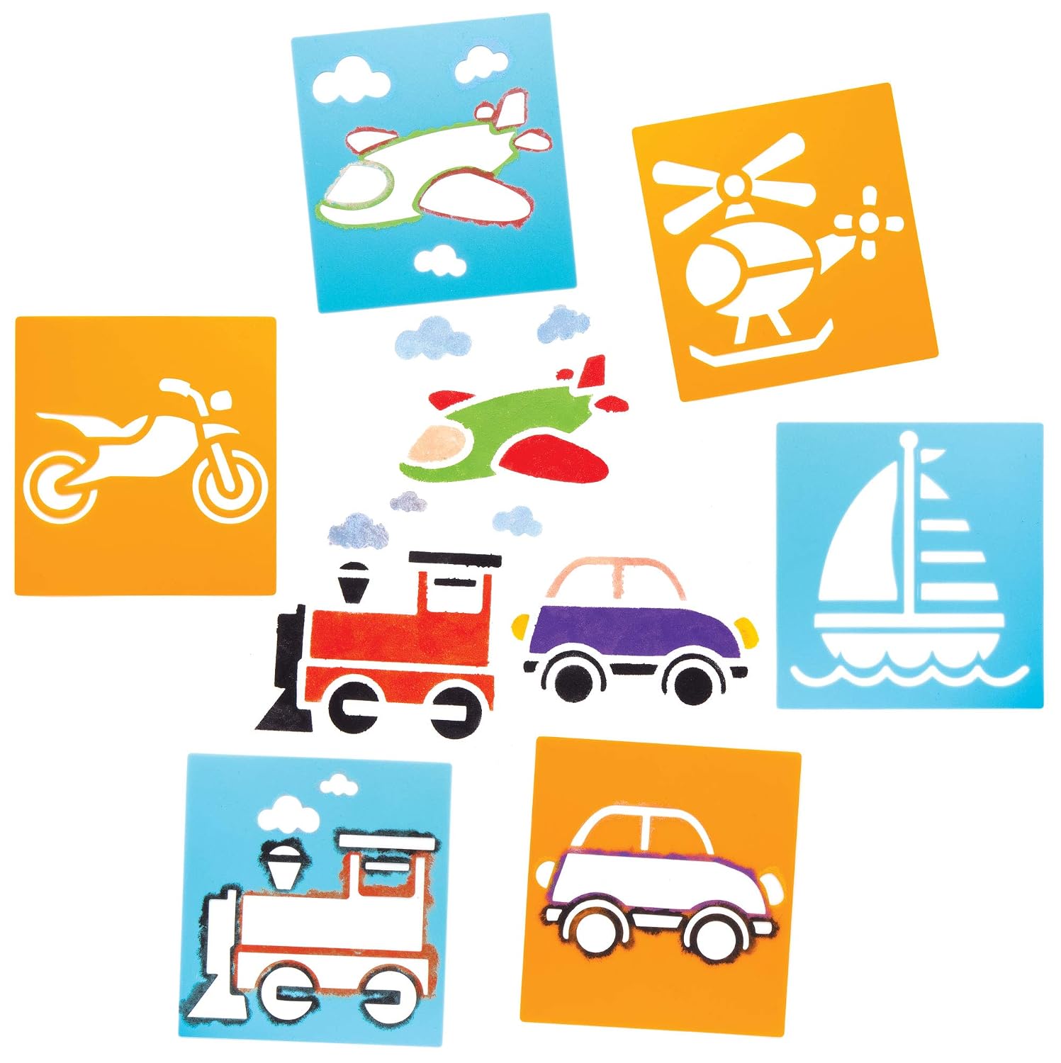 Baker Ross Transport Stencils for Painting (Pack of 6) AW715, Washable Plastic Paint Stencil Set for Kids Craft Stencils