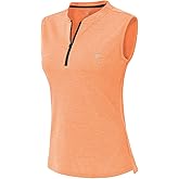 YSENTO Women's Golf Apparel Shirts Clothes Outfits Sleeveless 1/4 Zip Collarless Dry Fit UPF 50+ Tennis Polo Tank Tops