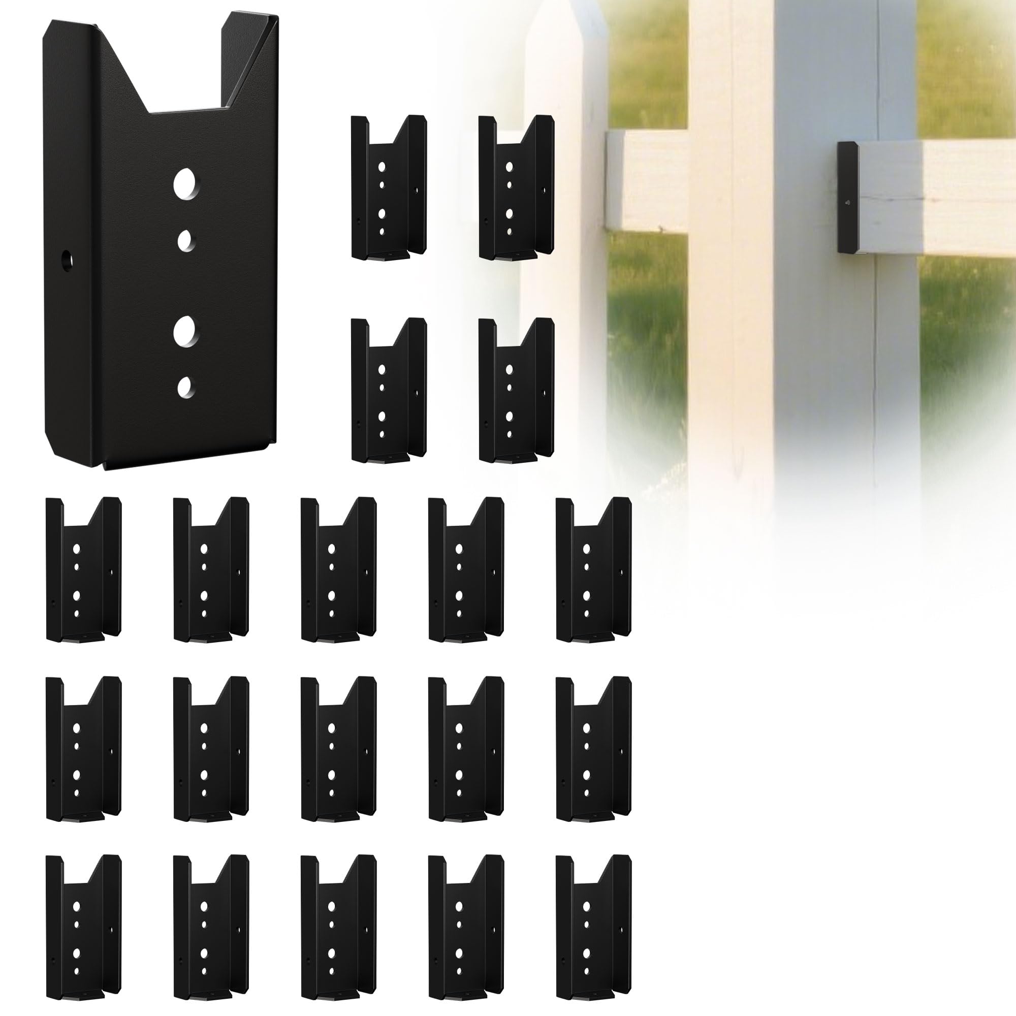 Photo 1 of 20PCS 2x4 Fence Brackets - Black Powder Coated 18 Gauge 2x4 Brackets for Wood Deck Rail to Post, Heavy Duty Steel Deck Railing Connectors 2 x 4 with Pre-Drilled Screw Holes