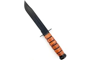 MedievalDepot Defense Battalion Military Utility Survival Knife – Overall 12”- Carbon Steel Blade with Black Finish, Leather 