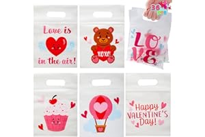 JOYIN 36 Pcs Valentine's Day Cellophane Gift Bags, 6-Themed Designs for Kids Party Favor & Classroom Exchange