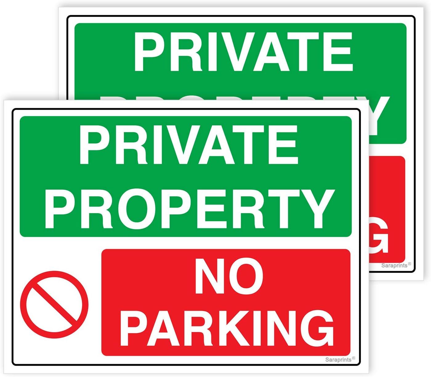 Pack of 2 No Parking Signs Self adhesive Waterproof Vinyl Private No Parking Signs 150mm x 200mm V1181, green|red|white, 150 x 200 mm