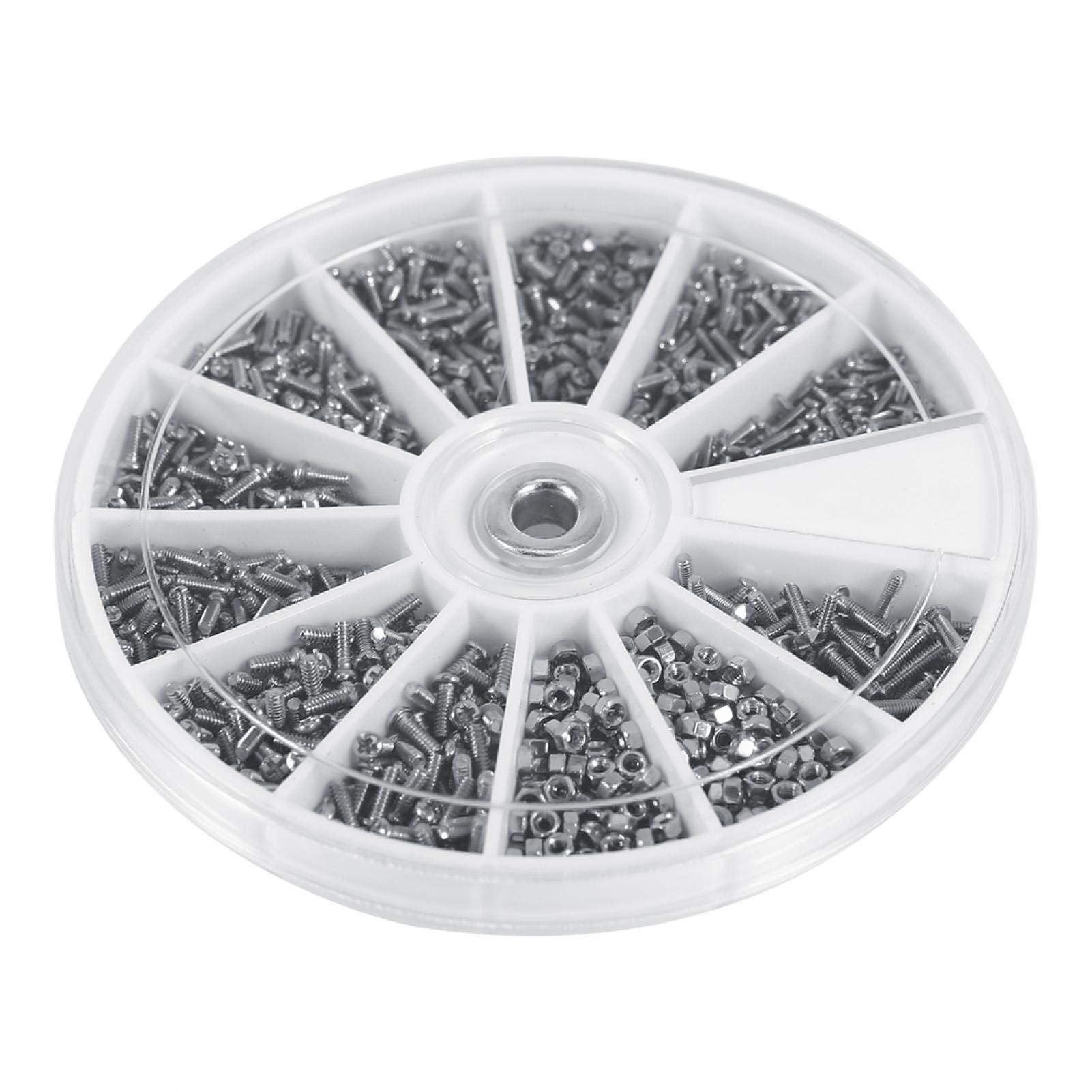 VBESTLIFE 600Pcs Screws Nuts Assortment Kit, 12 Kinds of Small Screws Nuts Assortment Kit M1 M1.2 M1.4 M1.6, for watches, glasses, electronics