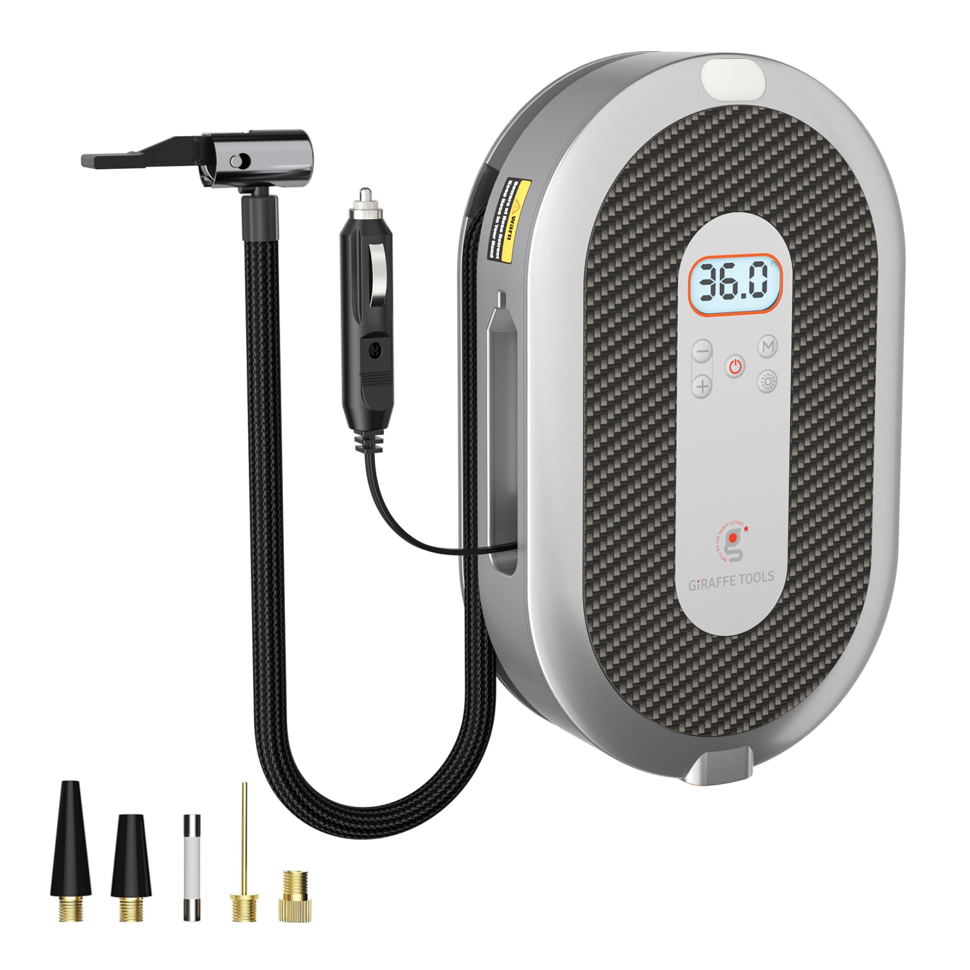Photo 1 of Giraffe Tools Tire Inflator Portable Air Compressor, 150 PSI 12V Car Air Pump with Digital Pressure Gauge, 13ft Cord Retraction Auto Tire Pump with Emergency LED Light for Bicycle, Motorcycle, Ball