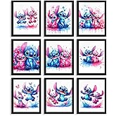 Stitch Posters for Girls Room - Stitch and Angel Bedroom Decor, Nursery Wall Decor Girl, Watercolor Art Prints, Pastel Nursery Artwork, Kids Wall Art - Unframed Set of 9 (8x10")
