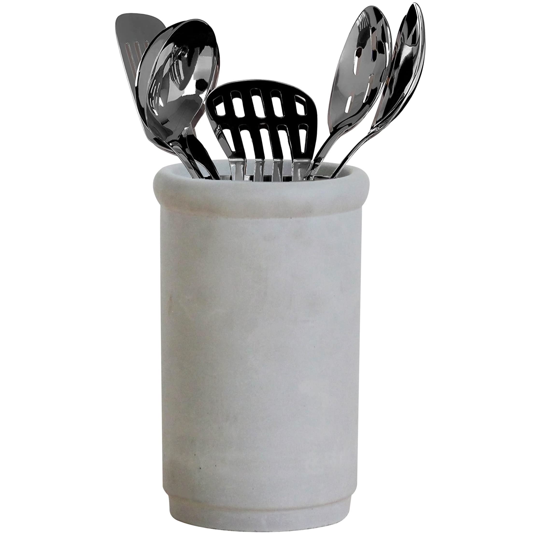 Olly & Rose Provence Toughened Ceramic Utensil Holder 18cm - Kitchen Utensil Holder and Bathroom Use (Light Grey)