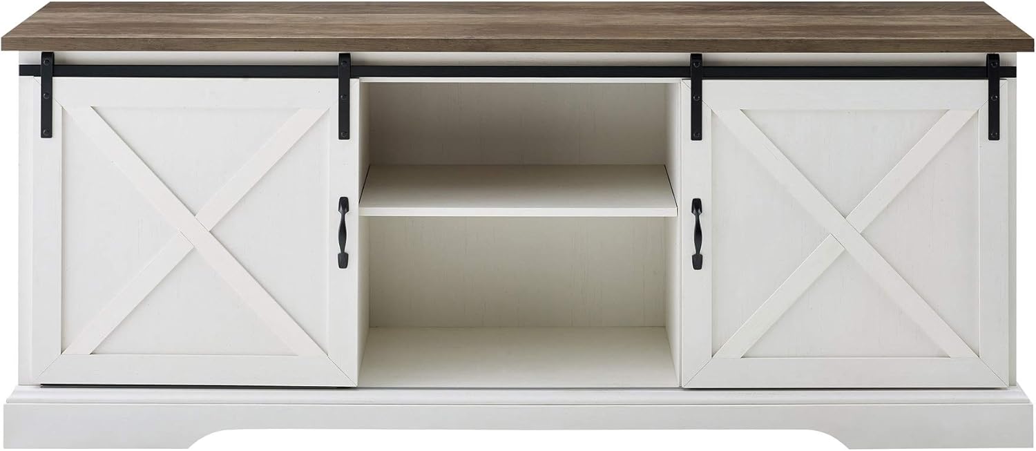 Walker Edison Nathaniel Modern Farmhouse Sliding X Barn Door Stand for TVs up to 80 Inches, Without Fireplace, White: Furniture & Decor