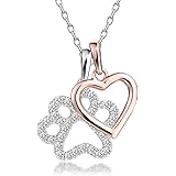 GuqiGuli Sterling Silver Dog Paw Print with Rose Gold Heart Charm Pendant Necklace, 18''