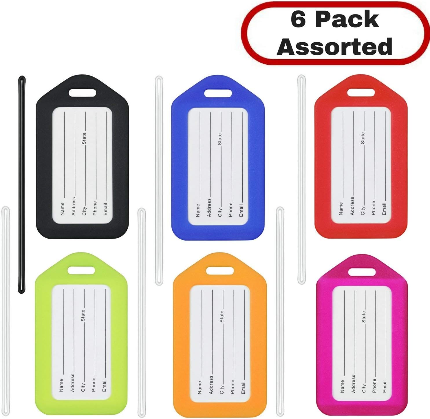 MIFFLIN Luggage Tags (Assorted, 6 PK), Bag Tag for Baggage, Suitcase Tags Bulk: Office Products