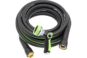 EADUTY Hybrid Garden Hose 5/8 IN. x 25 FT, Heavy Duty, Lightweight, Flexible with 10 Function Spray Nozzle, Swivel Grip Handle and Solid Brass Fittings