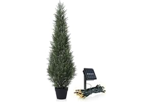 OAKRED Artificial Cedar Topiary Trees for Outdoors 4ft Fake Cypress Plants with Solar Light String, Faux UV Resistant Plants for Home Front Porch Decor，Set of 1