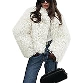 Wyeysyt Womens Faux Fur Coat Cropped Lapel Fluffy Fur Jacket Long Sleeve Open Front Shaggy Fuzzy Outerwear