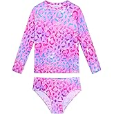 Girls Swimsuit Two Piece Rash Guard Sets Long Sleeve UPF 50+ Bathing Suit Size 3-12 Years