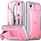 Poetic Revolution Case for iPhone 16e 6.1 inch, [Slide Camera Cover], Full-Body Military Grade Rugged Shockproof Cover with Kickstand and Built-in-Screen Protector, Pink