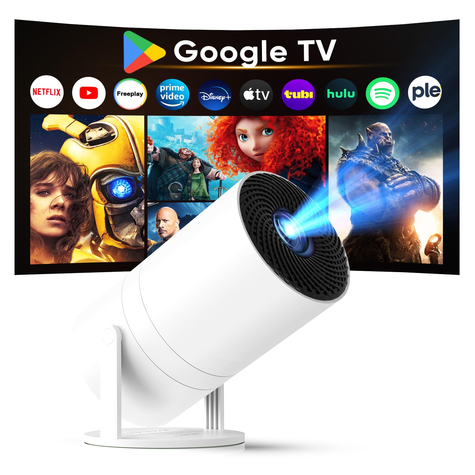 Photo 1 of [ Built-in Google TV & Voice Control] WISHOLY Mini Projector with WiFi and Bluetooth, Built-in Streaming Apps, Portable Movie Projector 4K with 180° Rotatable for Outdoor, Home Theater, Movie Night1050364791
