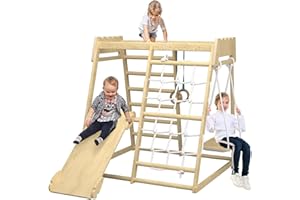 QIFEILA Wooden Indoor Jungle Gym, Indoor Playground Climbing Toys for Toddlers, Toddler Climbing Toys Indoor, Stall Bars for Exercise for All Family All Ages Training Stretching