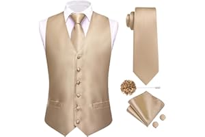 Hi-Tie Mens Silk Suit Vest Jacquard 5PCS Necktie Pocket Square Cufflinks Lapel Pin Formal Wedding Tuxedo