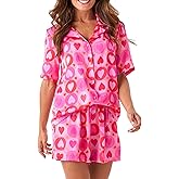Cjfdfy Valentines Pajamas for Women Heart Pajamas Shorts PJs Comfy Button Down Sleepwear Nightwear 2 Piece Sleeping Set 2026