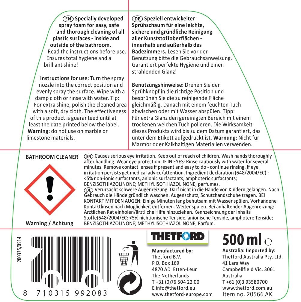 Thetford 20566AK Bathroom Cleaner Spray - 500ml - Green, 500 ml (Pack of 1) - Image 4
