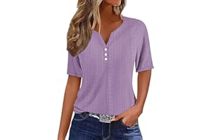 FLOLEO Eyelet Tops for Women Summer Trendy Tops Asymmetric Neck Top Classic Short Sleeve Shirts Blouse 2024 Fashion Clothes