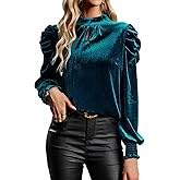 Womens Mock Neck Puff Long Sleeve Velvet Tops Fall Winter Trendy Dressy Casual Elegant Shirts Blouse