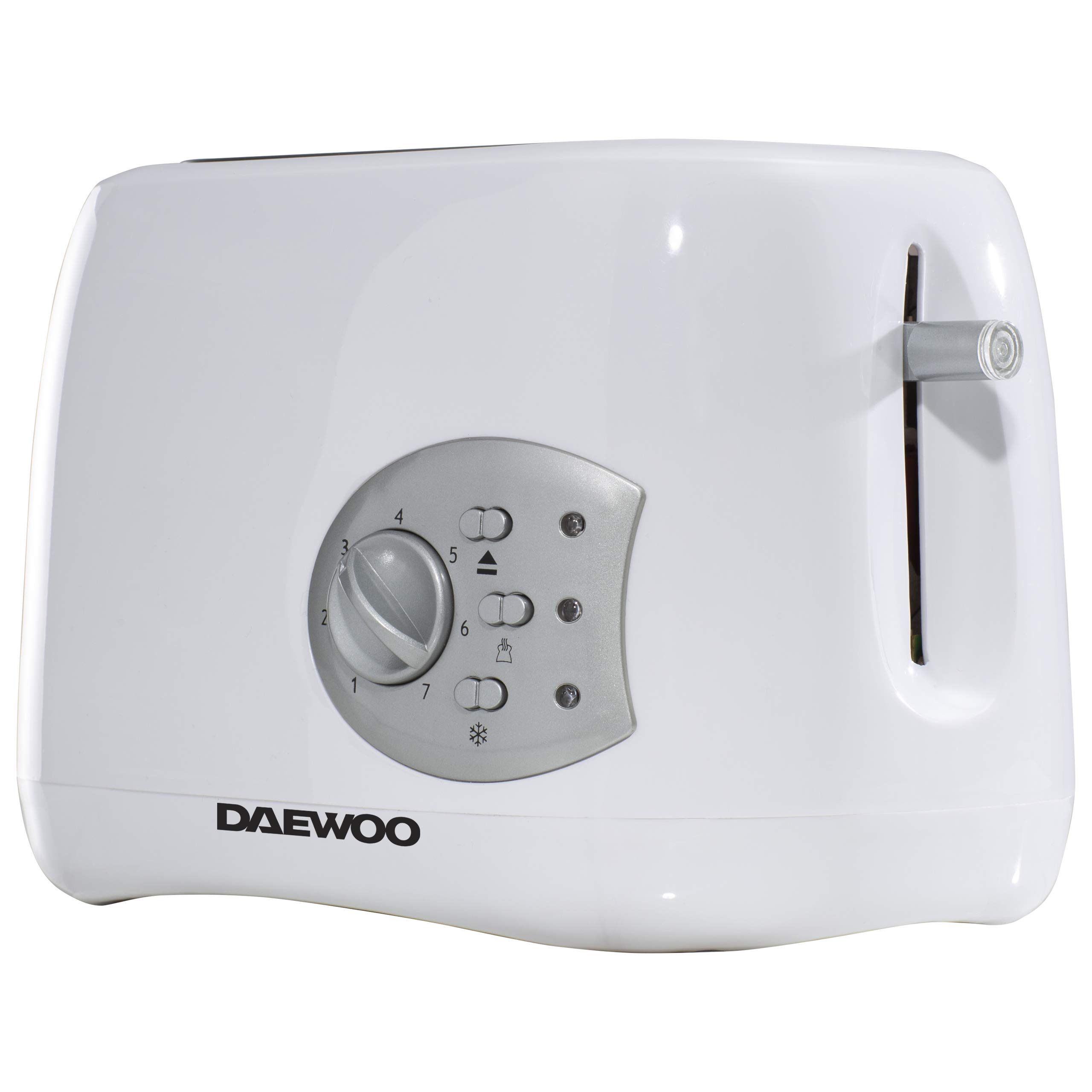 Daewoo Balmoral 2 Slice Plastic Toaster with Electronic Timer Dial, Cancel, Defrost & Reheat Functions, Easy Cleam Removable Crumb Tray and Movable Steel Net, Automatic Turn Off Function- White
