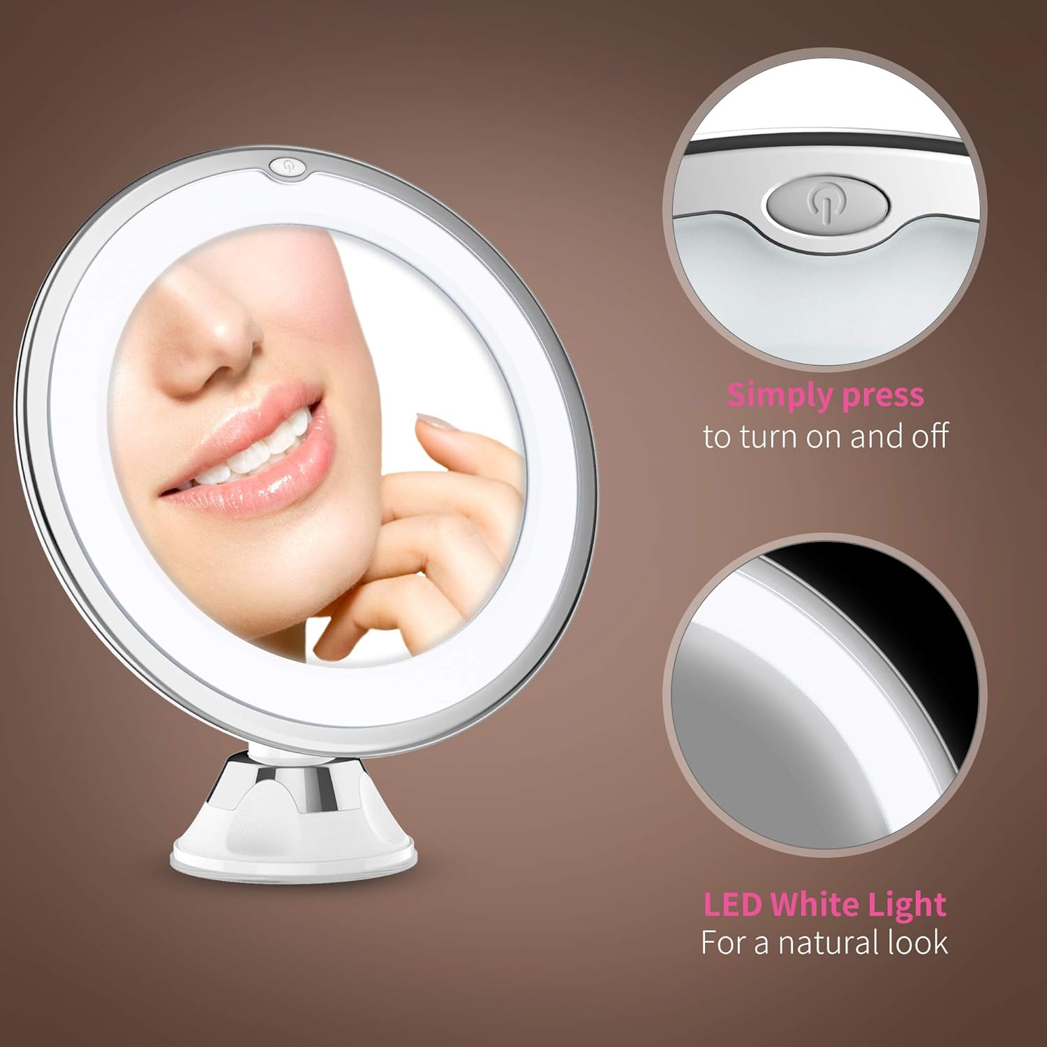 Updated 2020 Version 10X Magnifying Makeup Vanity Mirror with Lights, LED Lighted Portable Hand Cosmetic Magnification Light up Mirrors for Home Tabletop Bathroom Shower Travel: Beauty