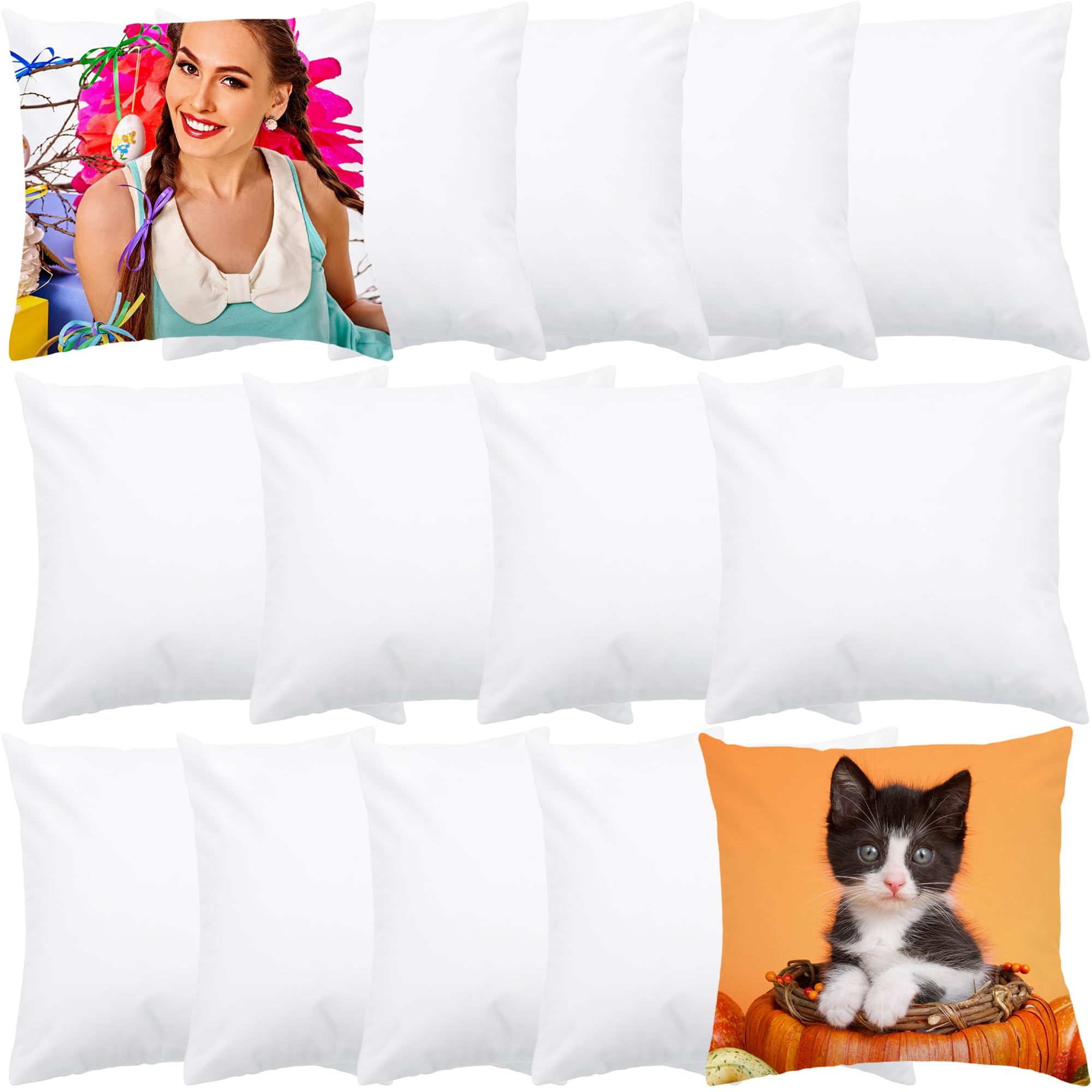Photo 1 of 16 Pack Sublimation Blanks Pillow Cases Soft Throw Pillow Covers with Zippers DIY White Pillowcase for Heat Transfer DIY Craft, 16 x 16 Inch