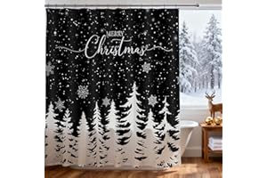 Lindameler Christmas Shower Curtain Winter Snowflake Christmas Tree Shower Curtain for Christmas Winter Bathroom Decor Waterproof Fabric Xmas Home Decor Bath Curtain, 72 X 72 Inch