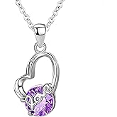 DESTIN Purple/White Birthstone Cubic Zircon Heart Love Pendant Necklace 925 Sterling Silver Heart Jewelry Gifts for Her Women Girls for Valentine's Day Birthday Christmas Mother Day