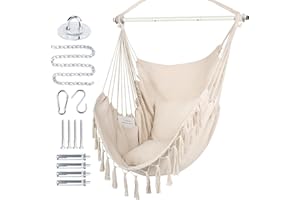 WBHome Extra Large Hammock Chair Swing with Hardware Kit, Hanging Macrame Chair Cotton Canvas, Include Carry Bag & Two Soft S