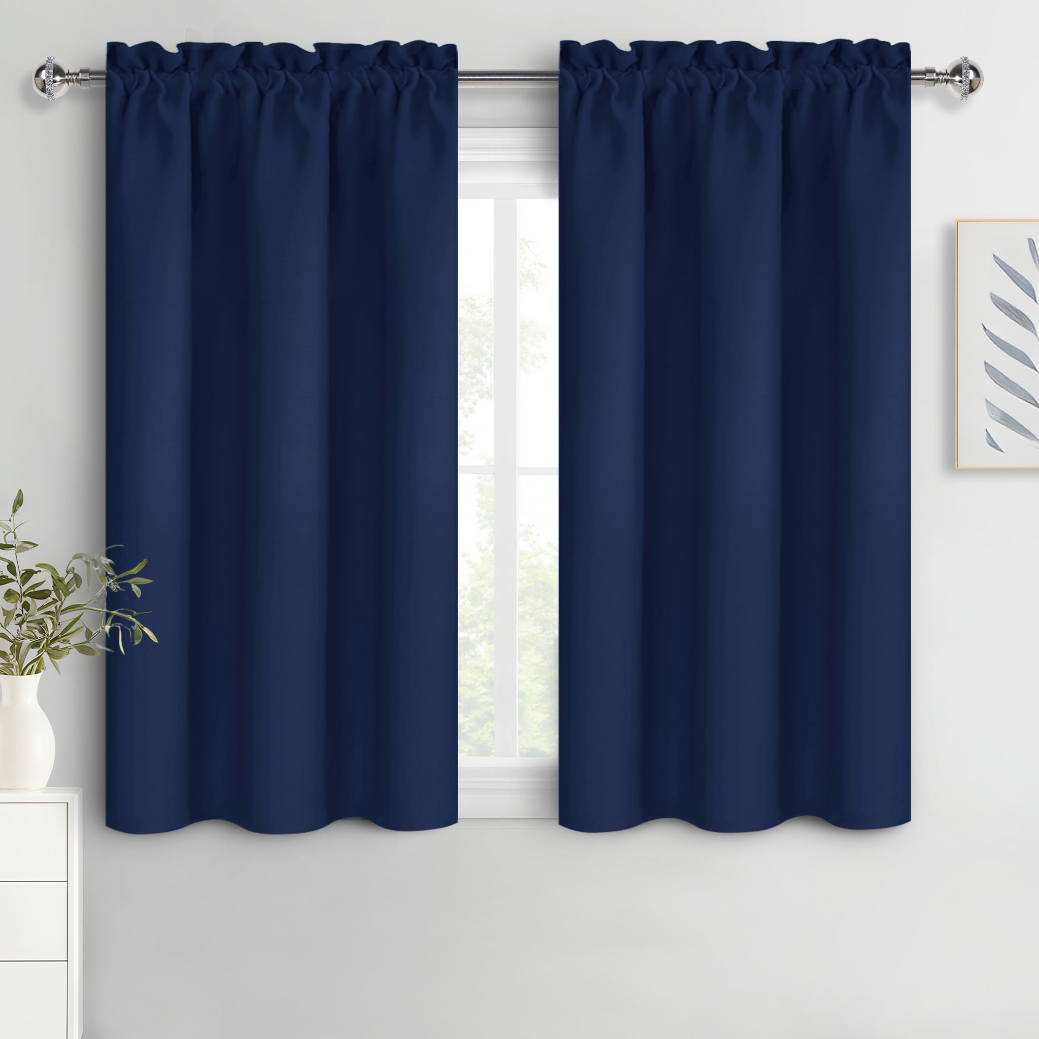 DWCN Navy Blue Blackout Curtains for Bedroom – Rod Pocket Thermal Insulated Energy Saving Drapes for Living Room and Kitchen, W 38 x L 54 Inch, 2 Panels