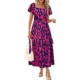 STYLEWORD Women's Summer Dresses 2025 Square Neck Short Sleeve Floral Casual Ruffled Tiered Maxi Dress