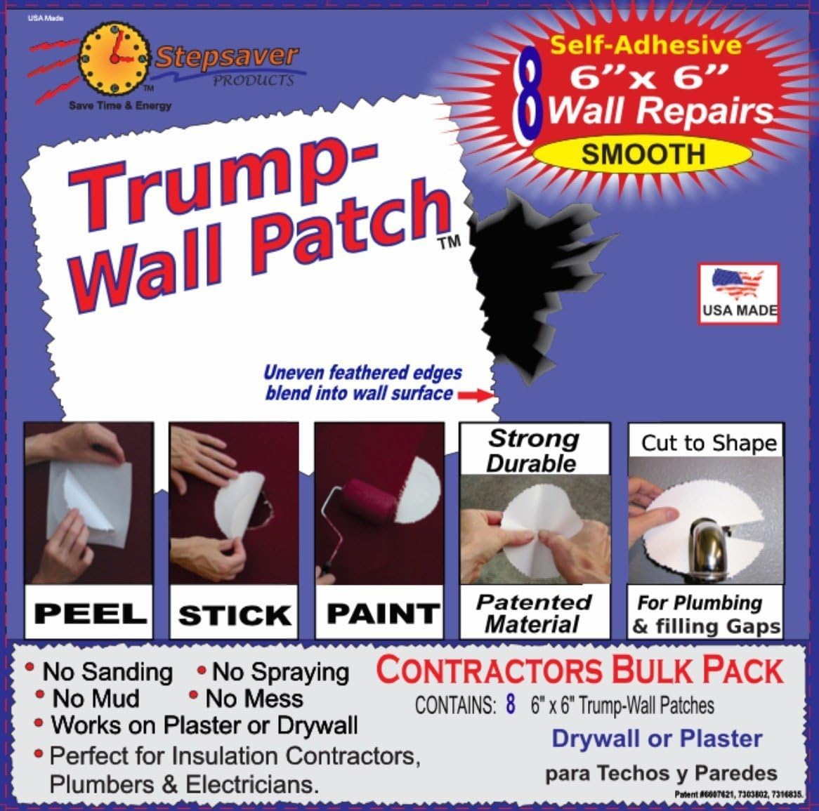 Self-Adhesive Trump-Wall Patch kit. USA MADE