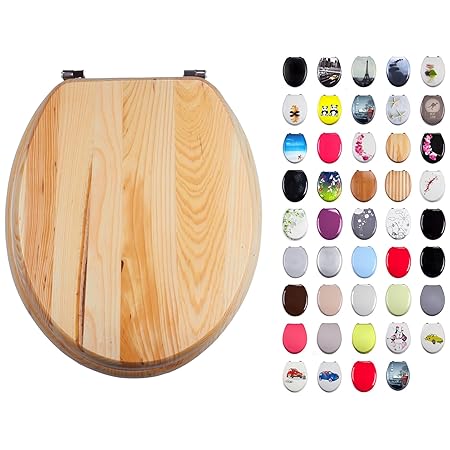 MSV WC Sitz Toilettendeckel Holz Kiefernholz Scharniere aus Edelstahl - hochwertige und stabile Qualität