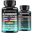 Elderberry Immune Support Supplement 8-in-1 Formula with Echinacea, Vitamin C & Zinc, Vitamin D 5000 IU, Turmeric, Ginger, Ashwagandha – 60 Capsules