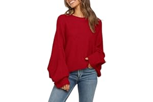 Mafulus Women's Oversized Crewneck Sweater Batwing Puff Long Sleeve Cable Slouchy Pullover Jumper Tops