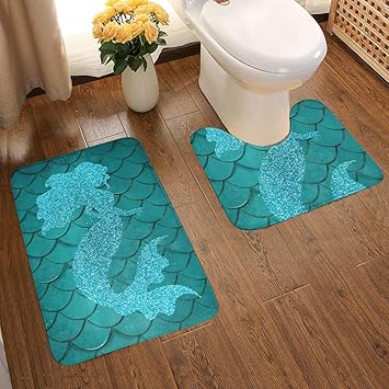 Jismuci Badematten Set 2 Teilig Rutschfeste Shiny Mermaid Scale