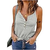 SOLY HUX Women's Striped Cami Top Notched V Neck Button Front Casual Summer Tops Camisole