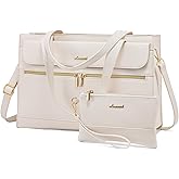 LOVEVOOK Laptop Bag for Women 15.6 Inch Tote Work Professional Leather Computer Briefcase Waterproof Handbag Shoulder Large Capacity Business Teacher Office Crossbody Purse, 206# Beige White