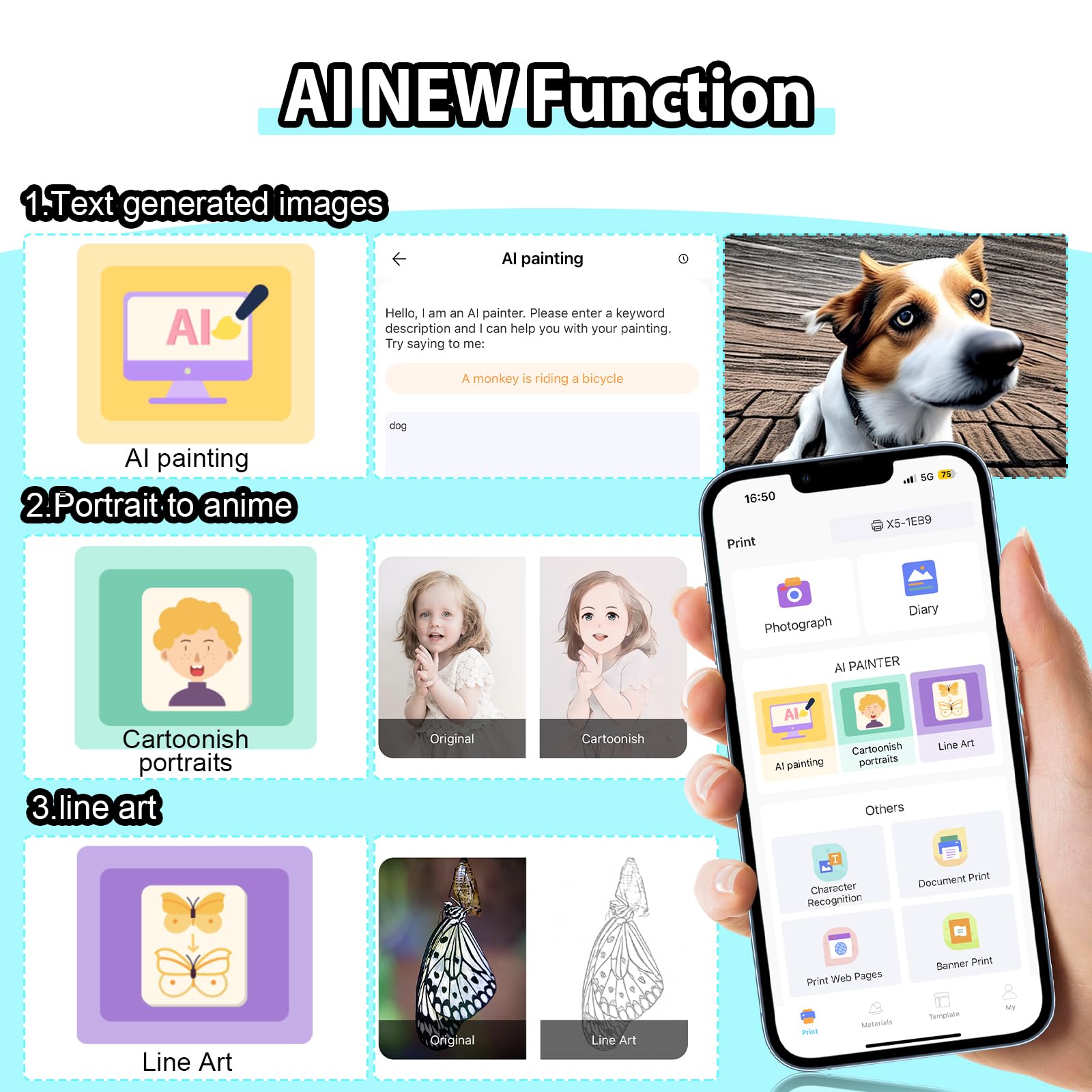 HuiJuKeJi Mini Sticker Printer Bluetooth Smart Pocket Inkless Thermal Printer with 11 Rolls Thermal Paper and Sticker for iOS&Android, Portable Receipt Printer for Photo Journal Notes Memo